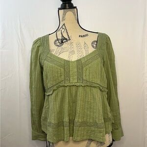 American Eagle Outfitters Olive Lace Detail Blouse